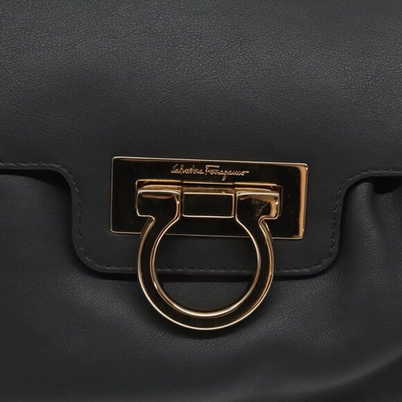 Salvatore Ferragamo Gancini Chain Shoulder Bag Leather Gray Gold Auth - Picture 10 of 15